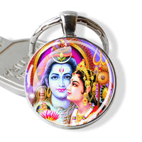 Hinduism Keychains Ganesha Vishnu Goddess of Kashmi Wealth Shiva Amulet Key Chain Glass Dome Keyring India Buddhism Jewelry Gift