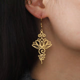 Lotus Flower Pendant Earrings Stainless Steel Unalome Lotus Necklace Choker Chakra Symbol Hindu Lotus Pendant Spiritual Jewelry