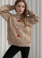 Christmas Sweater Women 2024 Korean Style O Neck Casual Loose Jumper Women Chic O Neck Peark Bow New Year Sweater Knitwear