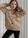 Christmas Sweater Women 2024 Korean Style O Neck Casual Loose Jumper Women Chic O Neck Peark Bow New Year Sweater Knitwear