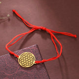 LIKGREAT Flower of Life Round Stainless Steel Bracelet Gold Color Charm Bracelets for Women Men Chain Fashion Jewelry Gifts