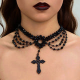 Ingemark Halloween Gothic Big Cross Jesus Pendant Choker Necklace for Women Multilayer Metal Chain Part Jewelry Accessories New