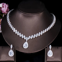 3PC Women's Fashion Luxury Water Drop Zircon Necklace Earrings Jewelry Set Wedding Banquet Party Holiday Gift