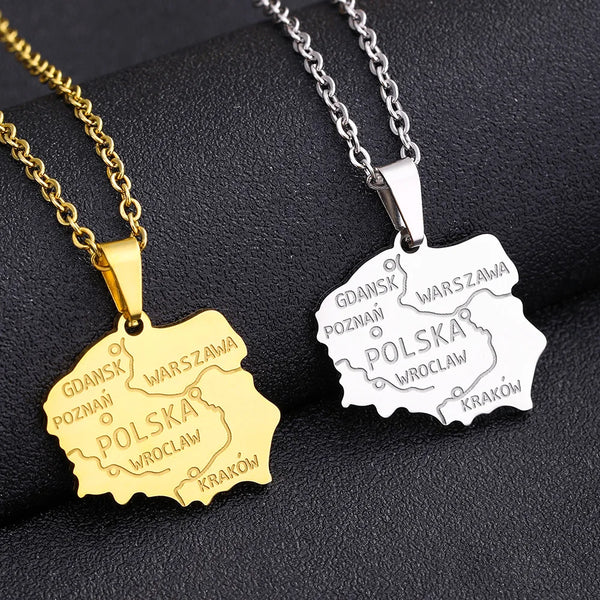 2024 new fashion stainless steel Polish map pendant necklace temperament everything collarbone chain birthday anniversary gift