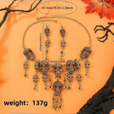 Halloween Jewelry Set Punk Retro Statement Alloy Skull Tassel Necklace and Earrings Women's Party Accessories