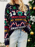 Fairyshely 2025 Winter Christmas Loose Knitted Sweater Women Casual Print Pullover Autumn Lady Casual O Neck Long Sleeve Jumper