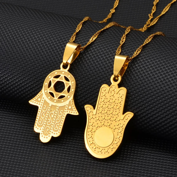 Anniyo Hamsa Hand Pendant Necklaces for Women Girl Men Arab Middle East Palm Shaped Ethnic Jewelry @276821