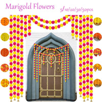 5-50pcs Marigold Flower Garland For Decoration 5 ft Artificial Flowers Mexican Diwali Indian Wedding Party Pooja Day of The Dead