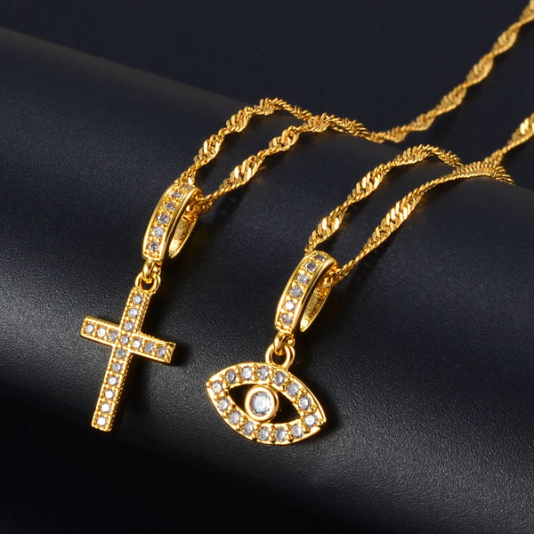Anniyo Small Size Charm Eye Cross Stone Pendant Necklace Women Girls Trendy Birthday party Items,Factory Wholesale Price #201709