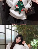 Autumn Winter Women Red Sweet Chic 3D Christmas Tree Knitted Sweater Casual O Neck Long Sleeve Pullover Tops Female Loose Jumper