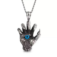 Evil Hand Necklace, Gothic Eye Pendant, Vintage Punk Jewelry, Dark Occult Symbol, Stainless Steel Chain, Gift for Men & Women