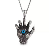 Evil Hand Necklace, Gothic Eye Pendant, Vintage Punk Jewelry, Dark Occult Symbol, Stainless Steel Chain, Gift for Men & Women