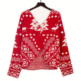 Women Knitwear Christmas Sweater Low Back Wrapped Knot Sexy Oversized Jumper Deep V-Neck Off Shoulder Hot Red Pullover Tops