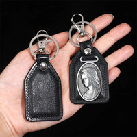 PU Leather Keychain Saint Christopher Charm Pendant Men Antique Bronze Plated Hook Keychain Car Keychain