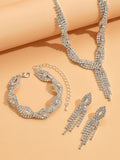 4PC Women's Fashion Copper Claw Chain Hollow Tassel Necklace Earrings Bracelet Jewelry Set Wedding Banquet Party Festival Gift
