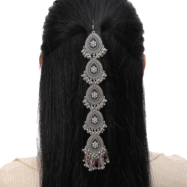 Vintage Luxury Rhinestone Water Drop Hair Ornaments Retro Silver Color Long Tassel Headdress Bride Wedding Hair Accessories
