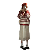 Retro Loose Casual Thickened Christmas New Year Geometric Pattern Women's Sweater Crew Neck Pullover Knitwear from Mainland Chin