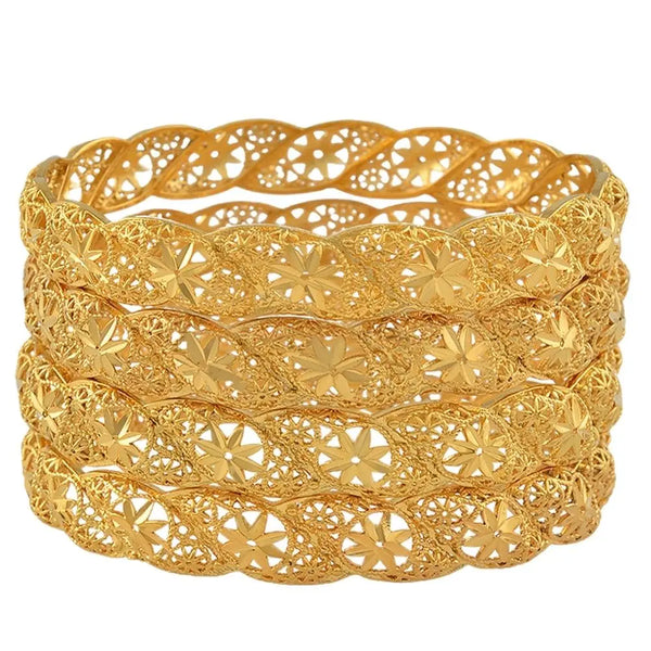 Anniyo 4Pieces/Lot, Ethiopian Gold Plated Wedding Bangle Women Dubai Bride Bracelet African Jewelry Middle East Items @088206