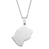 Anniyo the Kingdom of Lesotho Map With Cities Pendant Necklaces Jewelry Stainless Steel #313721