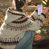 Retro Fair Isle Knitted Sweater Coat Early Spring Women's Autumn Winter Christmas Pattern Hat Hood Full Sleeve from China