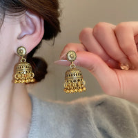 Mediaeval Retro Bell Hollowed Tassel Earrings Round Carved Drop Earring Temperament Dedicate Hanging Decor Ethnic Style Jewelry