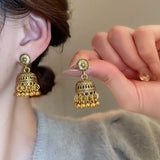 Mediaeval Retro Bell Hollowed Tassel Earrings Round Carved Drop Earring Temperament Dedicate Hanging Decor Ethnic Style Jewelry