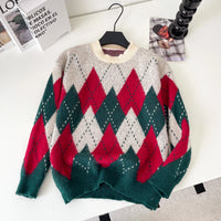 SINGREINY Christmas Style Knitting Warm Sweater O Neck Long Sleeves Argyle Design Loose Pullovers 2025 Autumn Casual Women Tops