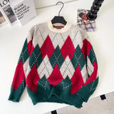 SINGREINY Christmas Style Knitting Warm Sweater O Neck Long Sleeves Argyle Design Loose Pullovers 2025 Autumn Casual Women Tops
