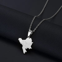 Anniyo 2.4CM Balkan Peninsula Map Pendant Necklaces For Women Girls‎ Stainless Steel Jewelry #539162
