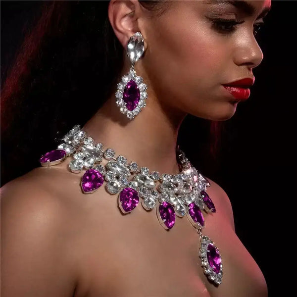 Hot selling multi-color large crystal pendant necklace, European and American fashion super sparkling rhinestone necklace