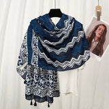 Ethnic Printed Cotton Hijab Viscose Tassels Scarf For Muslim Woman Hijabs Shawls Lady Soft Long Wraps Islim Headband Turban