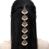 Vintage Hollow Hair Accessories For Women Crystal Stone Simulated Pearl Beads Tassel Head Chain Ethnic Style Women's Accesories