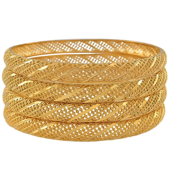 Anniyo 4 Pieces/Lot Ethiopian Gold Color Bangle for Women Dubai Bride Wedding Bracelet African Arab Jewelry Middle East @086006