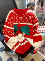 New Autumn and Winter Christmas Red Sweater Loose Lazy Style Thickened Knitted Bottoming Shirt Top