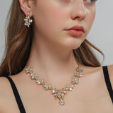 Ladies' Sparkling Flower Set, Necklace, Earrings, Jewelry Set, Suitable for Wedding, Party, Festival Gifts