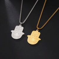 Dawapara Stainless Steel Fatima Hamsa Hand Egyptian Evil Eye Pendant Necklace Success and Protection Lucky Amulet