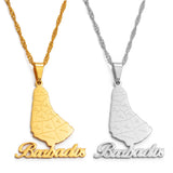 Anniyo Map of the Barbados Island With City Names Pendant Necklaces Silver Color/Gold Color Maps Barbados Jewelry #125121