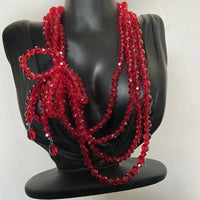 Luxurious Multi-Layer Red Beaded Flower Tassel Necklace Fashionable Choker High-End Clavicle Chain Jewelry Accessory