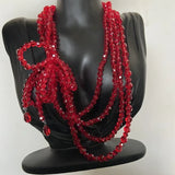 Luxurious Multi-Layer Red Beaded Flower Tassel Necklace Fashionable Choker High-End Clavicle Chain Jewelry Accessory