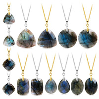 Fashion Natural Labradorite Necklace Pendant Triangle Round Teardrop and Other Ladies Friendship Mother Gift Necklace Jewelry