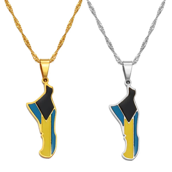 Anniyo Bahamas Andros Island Map and Flag Pendant and Chain Necklaces Jewelry for Women Girls #168521