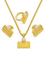 Ethiopian Eritrea Rectangle Jewelry Sets With Pearl Necklace Earrings Rings for Women Girls African Brides Accessories @340306