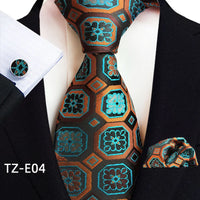 Royal Striped Paisley Ties For Men Luxury 8cm Necktie Pocket Square Cufflinks Gift Set Jacquard Weave Tie Suit Accessories