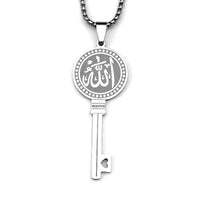 Islamic Arab Allah God Key Shaped Pendant Necklace for Men Women Stainless Steel Gold Color Muslim Chain Amulet Jewelry
