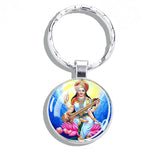 Hinduism Keychains Ganesha Vishnu Goddess of Kashmi Wealth Shiva Amulet Key Chain Glass Dome Keyring India Buddhism Jewelry Gift