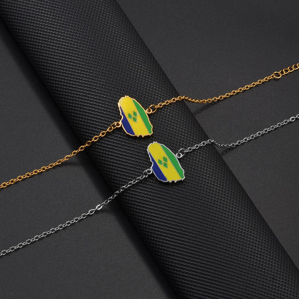 Anniyo 2025 Saint Vincent Map Colorful Flag Bracelet St. Vincent Jewelry Banglets for Women Girls Stainless Steel #002762