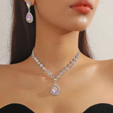 FYUAN Luxury Red Green Blue Black Pink Crystal Necklace Earrings For Women Water Drop Pendant Wedding Bride Jewelry Sets
