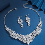 3PC Women's Wedding Season Fashion Luxury Flower Necklace Earrings Jewelry Set Suitable for Wedding Parties and Festival Gifts