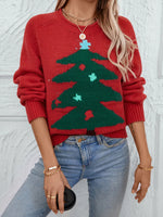 2024 Autumn Winter Women Christmas Tree Pattern Sweaters Casual Knitwear Crew-Neck Pullover Holiday Sweater Woman Pullovers