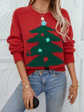 2024 Autumn Winter Women Christmas Tree Pattern Sweaters Casual Knitwear Crew-Neck Pullover Holiday Sweater Woman Pullovers